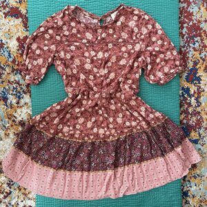 Knox Rose Floral Dress Short Sleeve Tiered Flowy Boho Women’s L Cottagecore Y2K